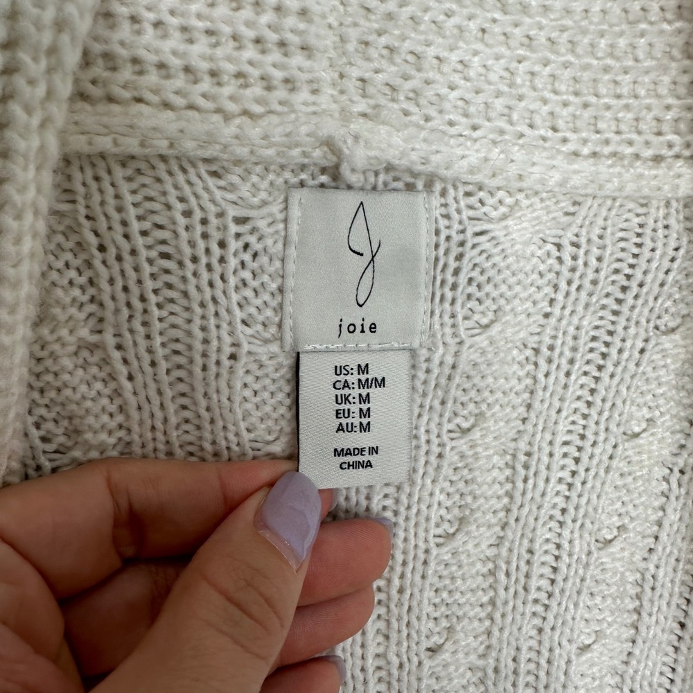Joie Cream Cable Knit Open Front Cardigan Sweater Pockets Womens Size M - Picture 6 of 8